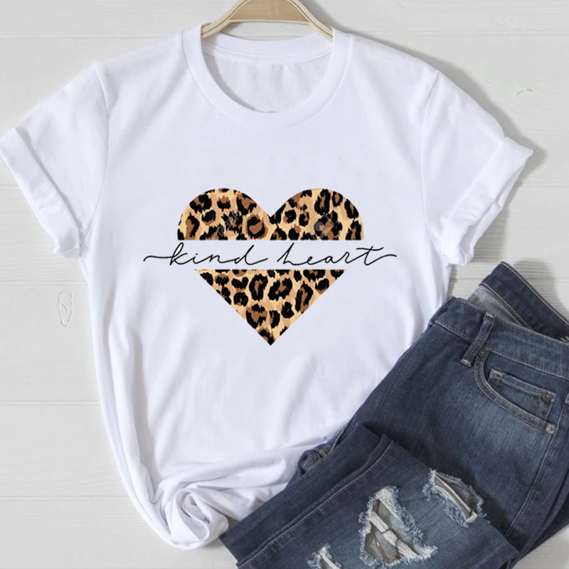 

Vintage Emo T-Shirts with Short Sleeves Kawaii Summer Punk T-Shirts Women Short Sleeve Love Leopard Printing Boho Clothing