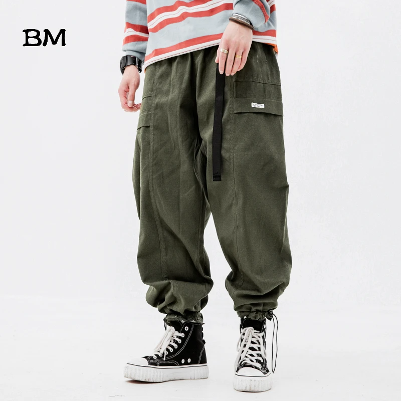 

2020 Japanese Streetwear Loose Straight Cargo Pants Men Hip Hop Sport Joggers Army Green Harajuku Fashion Techwear Trousers