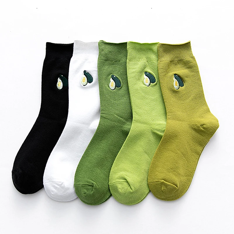 Зимние теплые зеленые уличные носки с фруктами и авокадо белые черные хлопковые