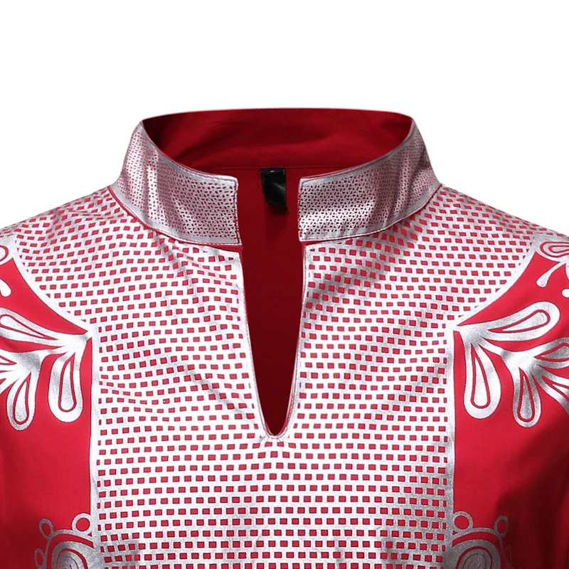 

African Chief Print Robe Bazin Dashiki Vintage Retro Shirts Men Fashion Pullover Long Sleeve White Shirt Clothing Stand Collar