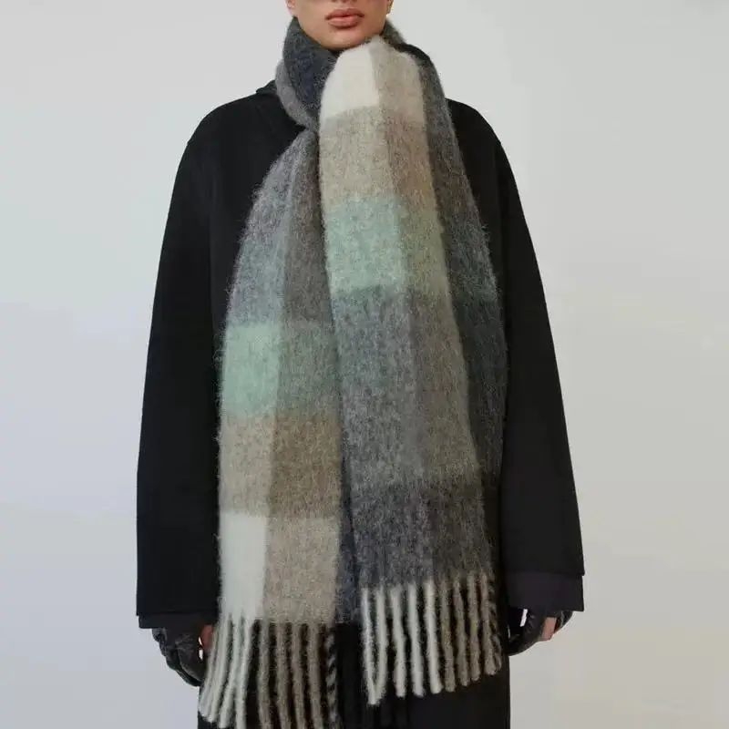 

ZHUO YWoven tassels Nordic AC home lengthened imitation cashmere big tassels warm color plaid bib rainbow scar autumn and winter