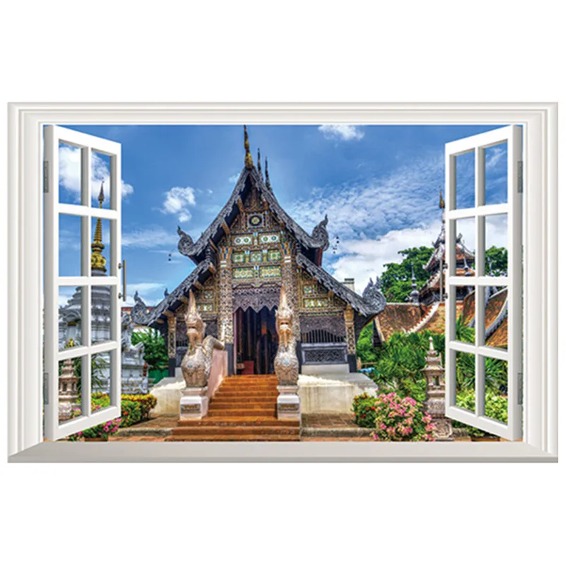 Западный стиль город Вид росписи украшения древняя башня 3d поддельные окна