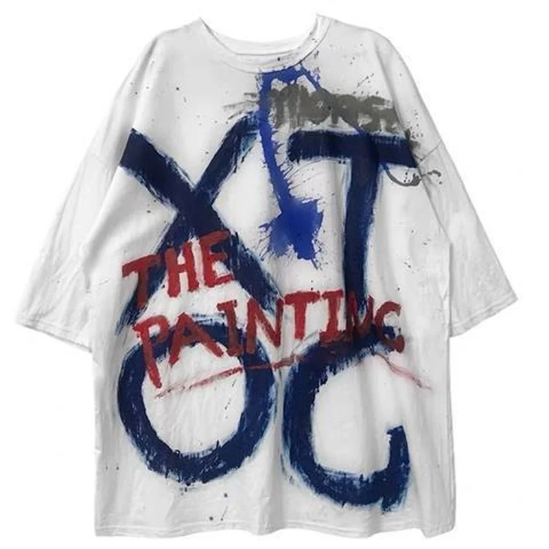 

Мужская и женская летняя Новинка Темный тренд хип-хоп Ins граффити Печать Студенческая Корейская свободная футболка бесплатная доставка