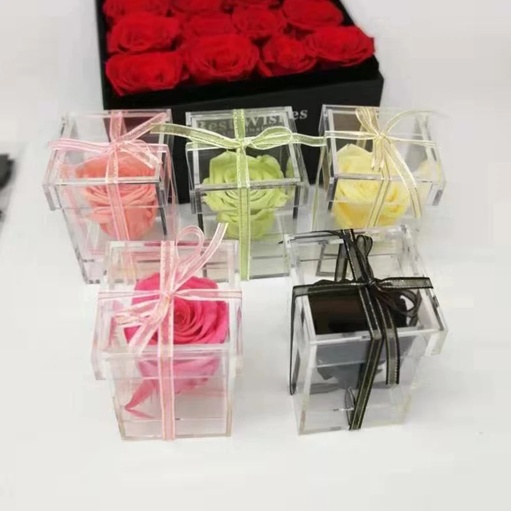 Прозрачные подарочные коробки из акрила искусственные розы цветочная упаковка с