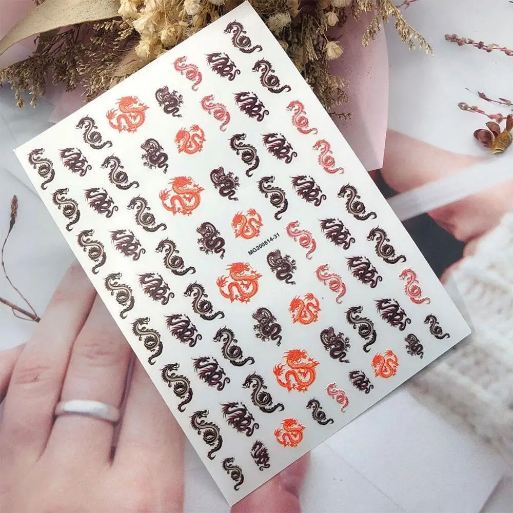 Новое поступление 3D наклейки для ногтей красный черный дракон дизайнерские
