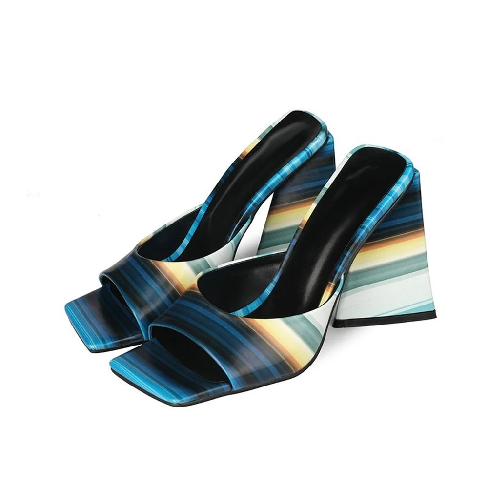 

Hot Sale Womens Square Peep Toe Slipper Match Colors Chunky Strange High Heel Pumps Slingbacks Sandals Shoes Plus Size 34-45 New