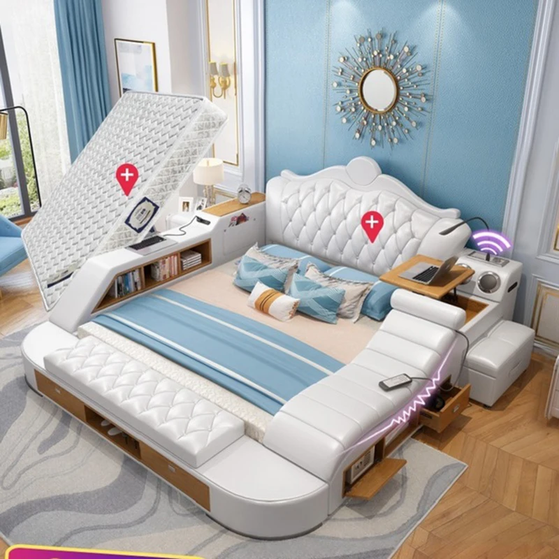 CBMMART Китай многофункциональная современная кожаная кровать с матрасом|Наборы