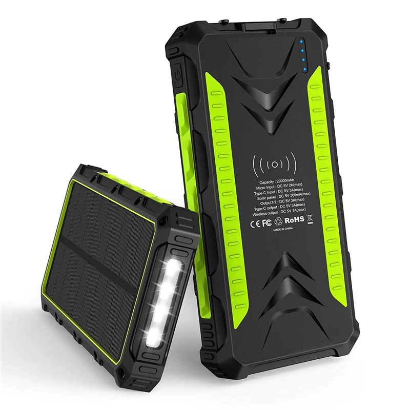 20000mAh Solar Power Bank Qi Wireless Charging Poverbank with Light Portable Charger For iPhone 11 Samsung S20 Xiaomi Powerbank