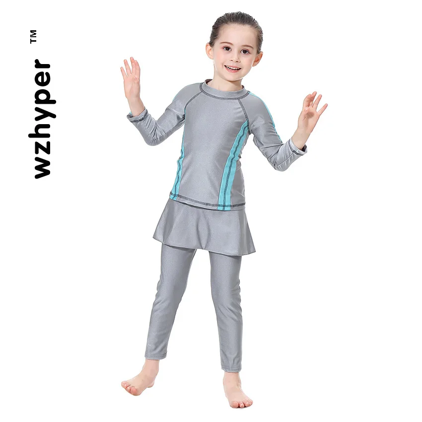 

Muslim Traditional Kids Girls Full Cover Swimwear Islamic Long Sleeve Arab Modest Swimsuits Swim Clothes Beachwear Children Set