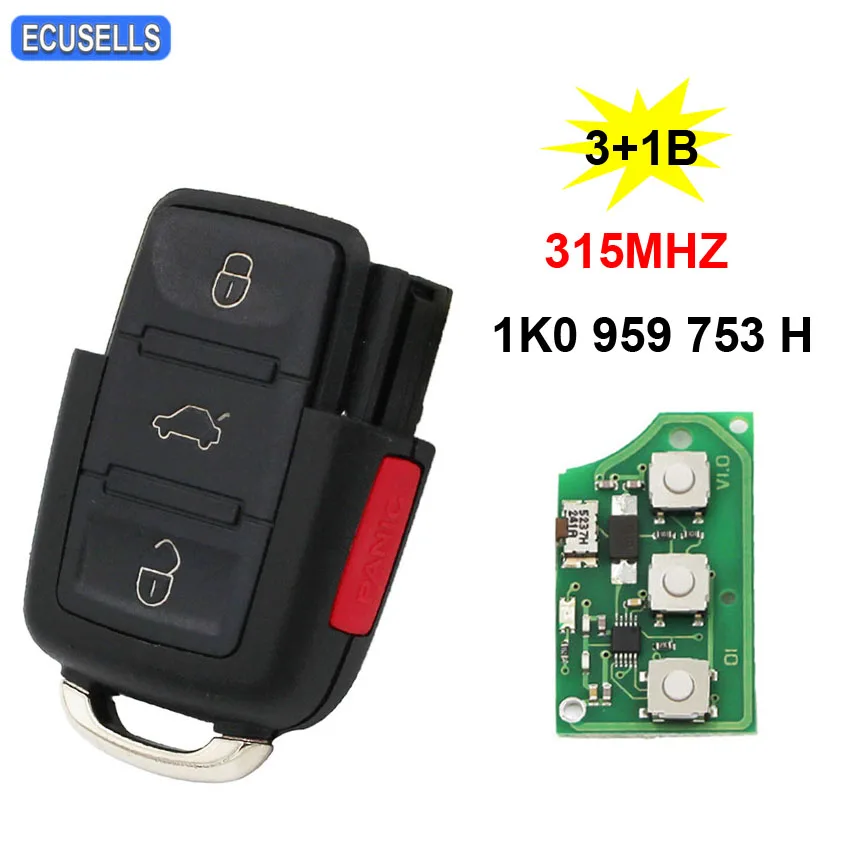 3 + 1/4 кнопочный дистанционный ключ Smart Car Key Part Transmitter Fob 1K0 959 753 H 315 МГц 1K0959753H для VW