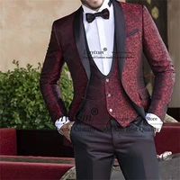 classic floral men suits for wedding 3 piece groom tuxedos male fashion dinner prom blaze jacket vest pant set costume homme