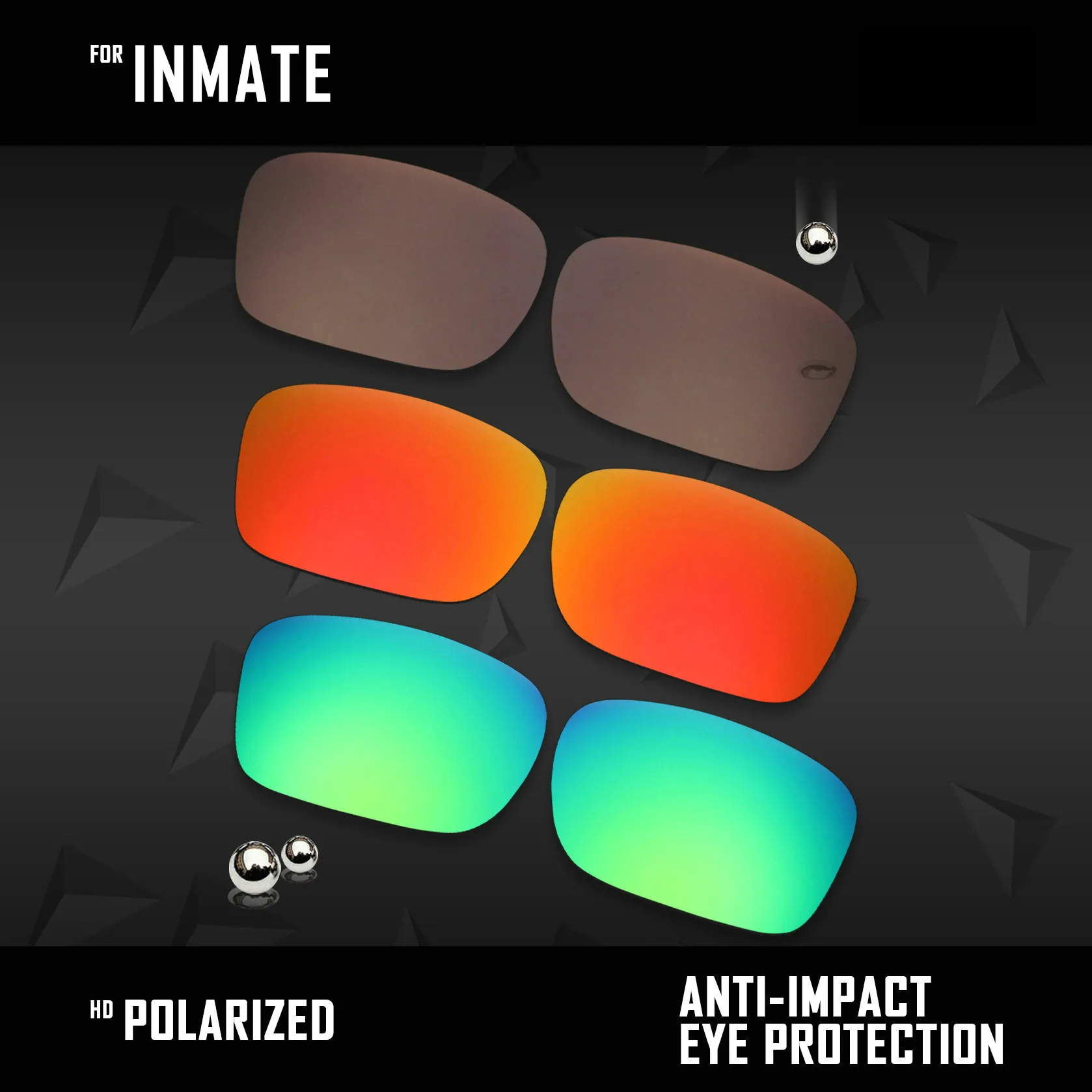 OOWLIT 3 Pairs Polarized Sunglasses Replacement Lenses for Oakley Inmate-Brown & Fire Red & Emerald Green