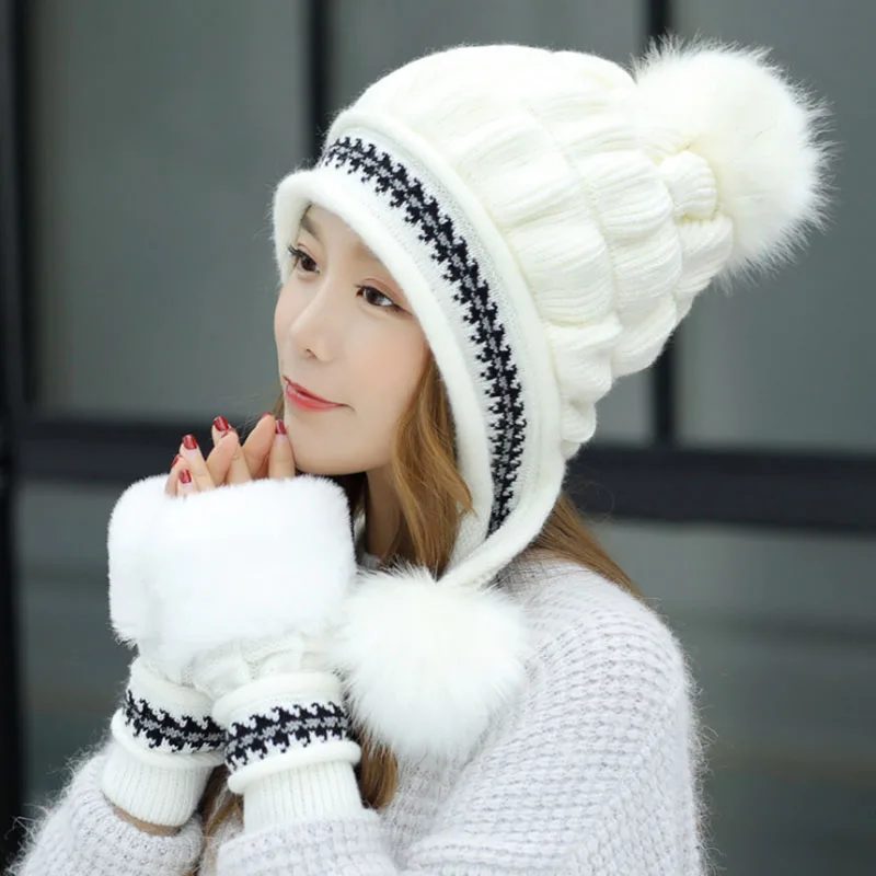 Calymel New Women Beanie HairBall Winter Hat Keep Warming Woolen шапка женская Bonnet Fashion Girl Knitted Cap Ears Protector |