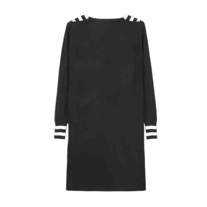 Women Autumn Winter Knitted Striped Dress Female Contrast Color Preppy Style Loose Sexy V-Neck Pullovers | Женская одежда