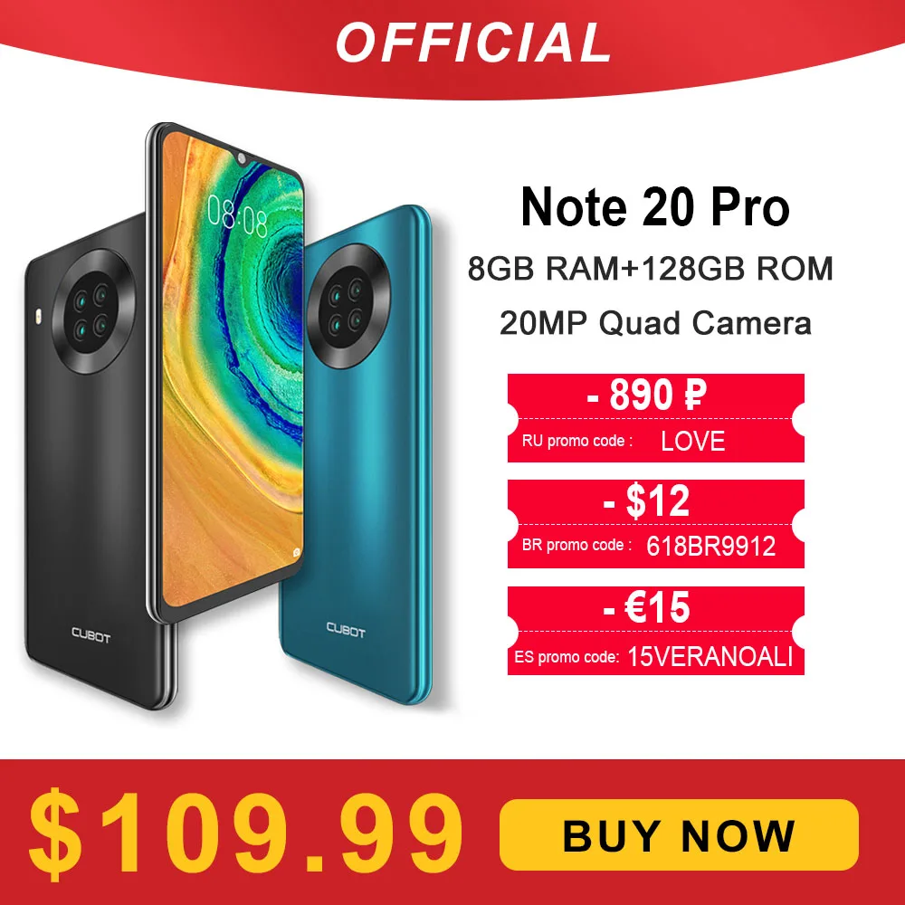 Cubot Note 20 Pro Quad Camera смартфон Четыре камера 6/8 Гб RAM+128ГБ ROM NFC телефон 6,5 дюйма 4200 мАч Батарея новая Android 10 система две sim-карты мобильные телефоны 4G ...