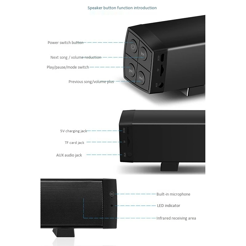 Bluetooth Speaker Long Desktop Home Video Wireless Audio Suitable for Computers Monitors Etc |