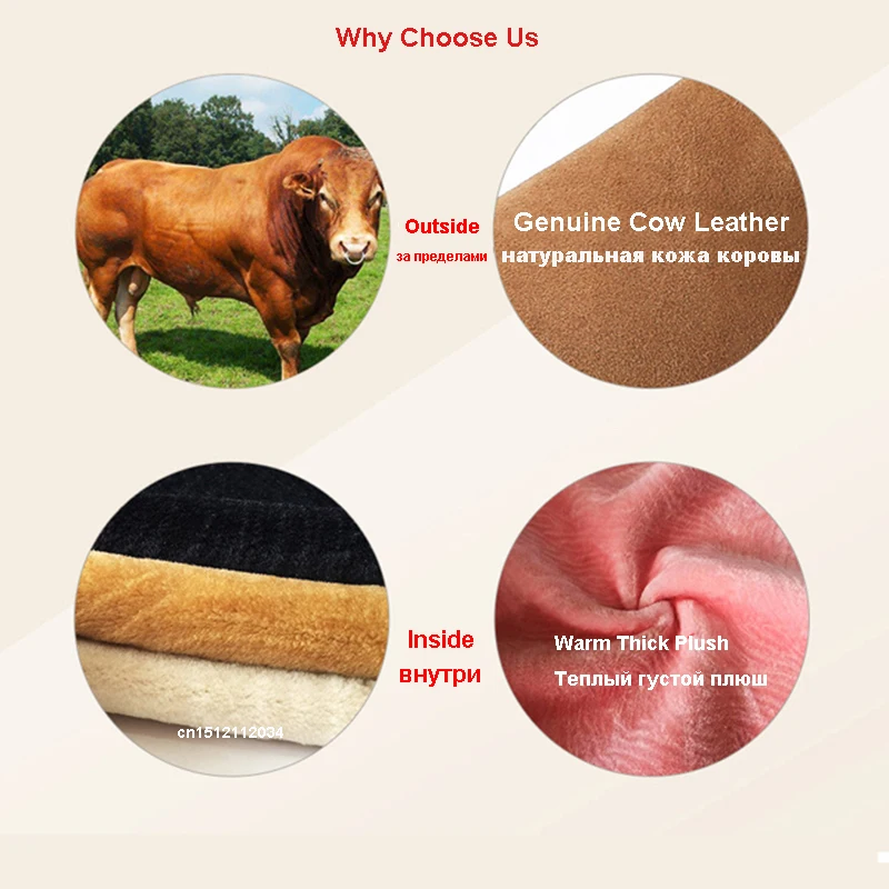 Женские зимние ботинки из 100% натуральной воловьей кожи Модные ботильоны теплые