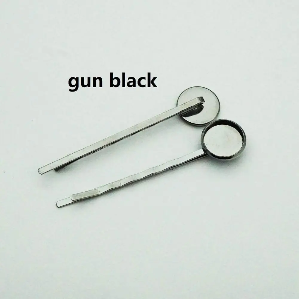 10pcs/lot high quality 12mm Multicolor Plated Copper Material Hairpin Hair Clips Hairpin Base Setting Cabochon Cameo - Цвет: gun black