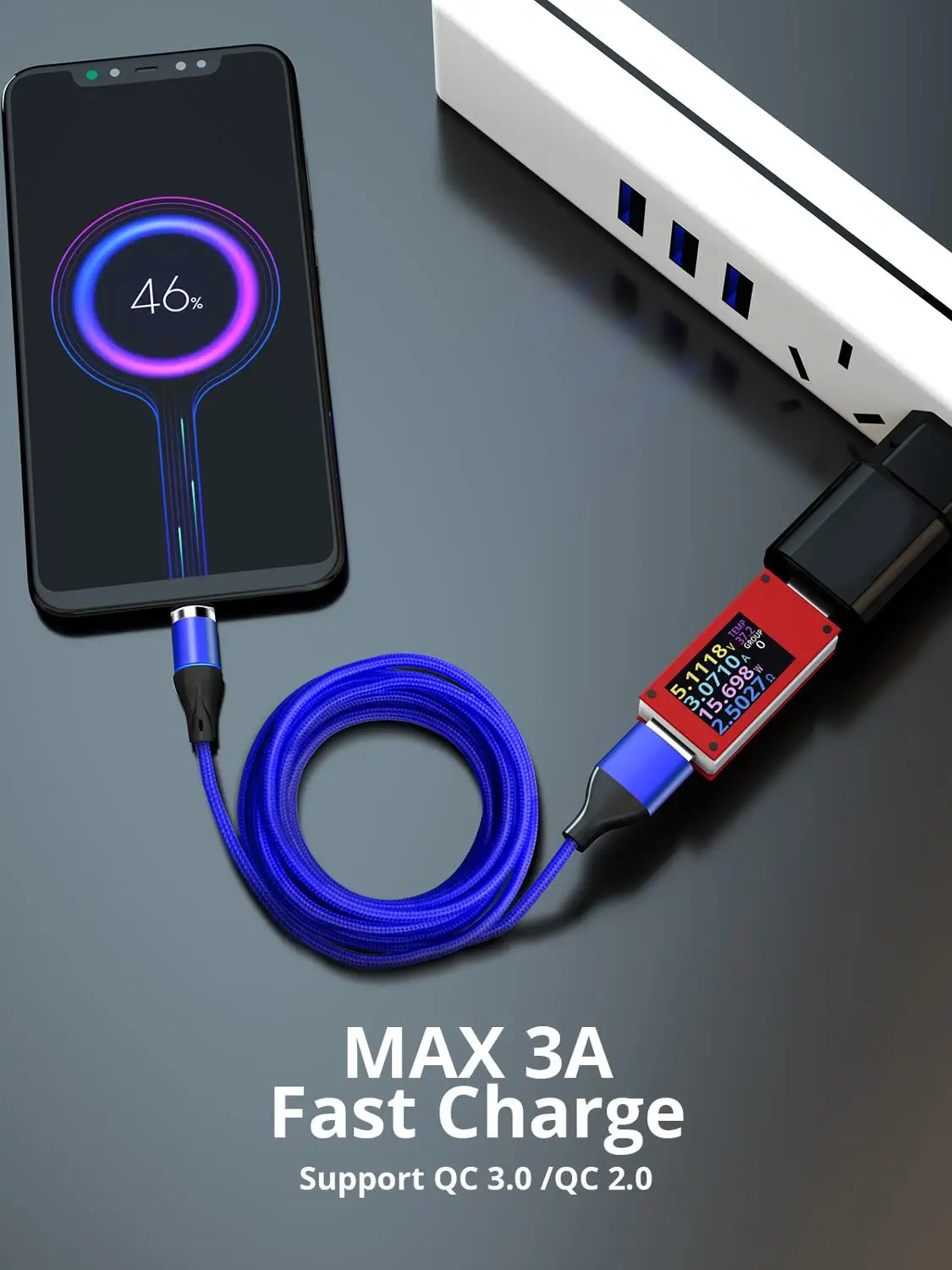 Магнитный кабель ANMONE Type C быстрая зарядка USB магнитный провод Android для мобильных