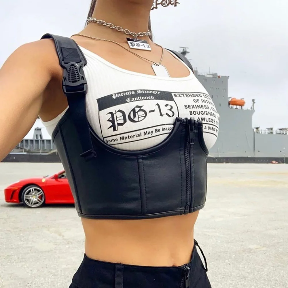 

2021pure Autumn New Pu Leather Slim Waistcoat Letter Print Short Waistcoat