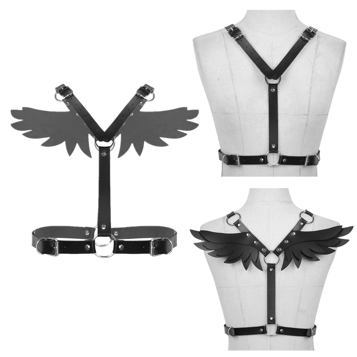 

Women Body Chest Restraints Costume Punk Faux Leather Harness Belt Bustier Top Nightclub Pole Dance Cosplay Wing Corset Clubwear