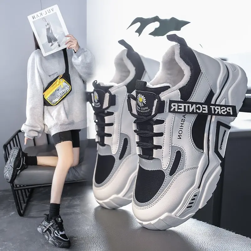 

Женские кроссовки на платформе, Красные кроссовки на толстой подошве, с бархатной подкладкой, повседневная обувь, зима 2020