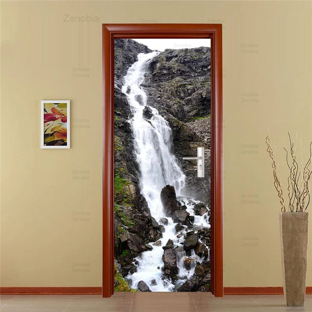 

Landscape Waterfall 3D Creative Door Stickers Decor Art Sticker Mural Self-Adhesive Waterproof Pvc Wallpaper Door Decoration