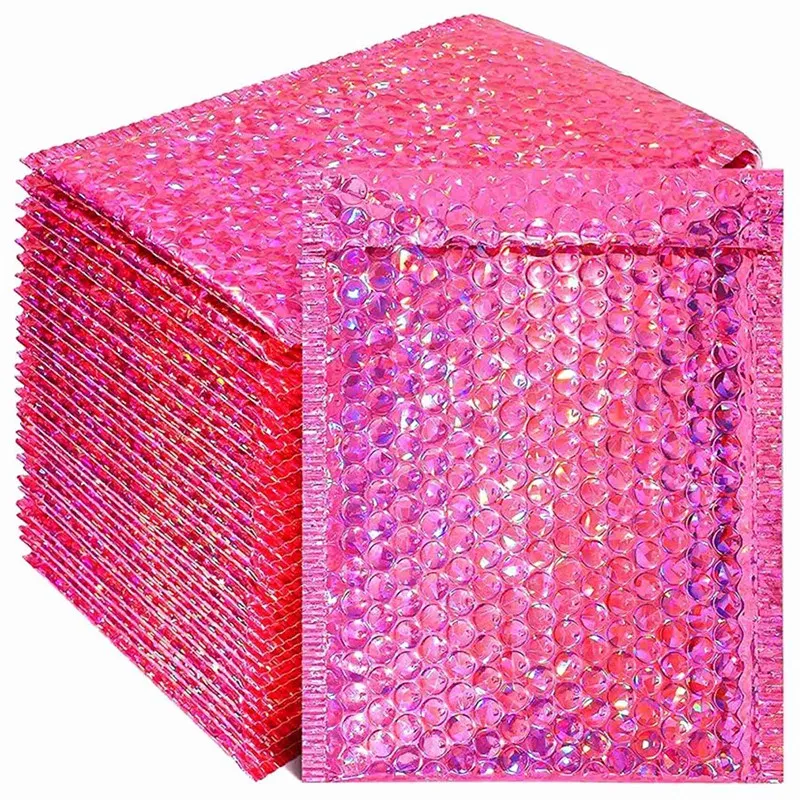 

Laser-Rose Red Packaging Shipping Bubble Mailer Gold Foil Plastic Padded Envelopes Gift Bag Mailing Envelope Bag