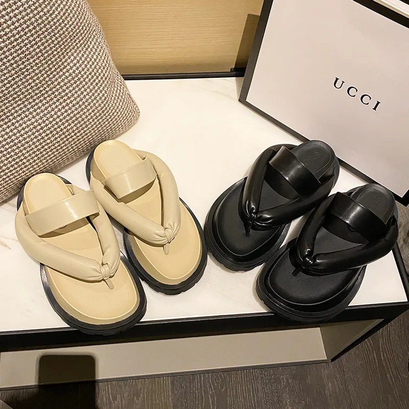 

Women's Summer Sandals,Butter Bread Slippers,Sponge Cake Platform Flip Flops,Black/khaki,Size 35-40