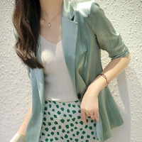 korean elegant satin za women blazer office business office ladies blazers loose tops woman bright silk striped suit jackets new