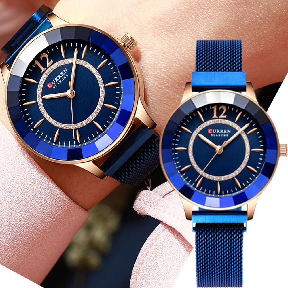 CURREN новые женские кварцевые часы модные наручные с браслетом для девушек