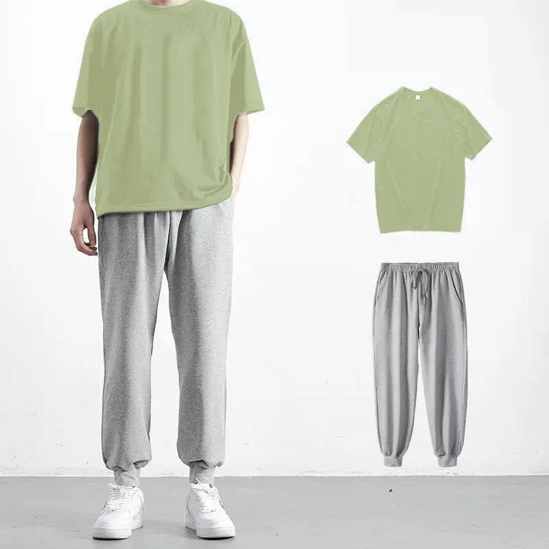 

Jacket / suit solid color short sleeve suit men's summer fashion Half Sleeve T-Shirt Large student casual Capris men's wear