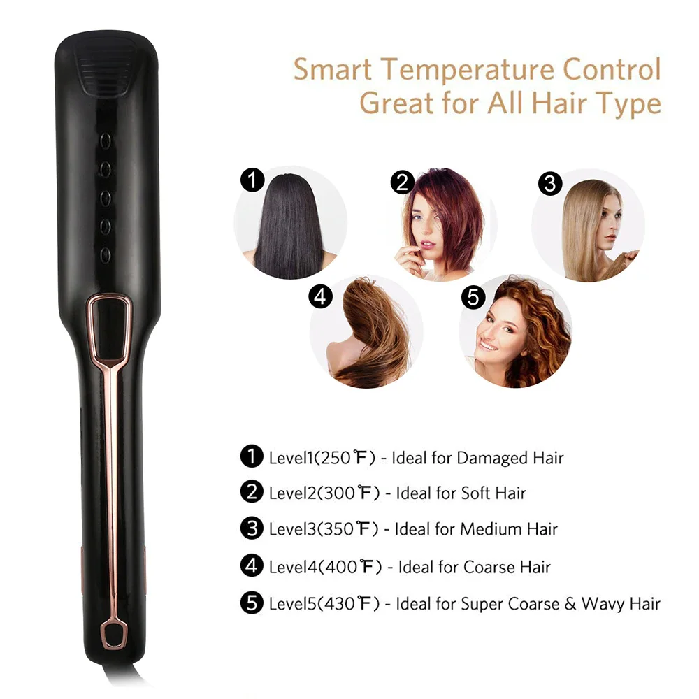 

Steam Straighteners for Hair, Professional Salon Ceramic Tourmaline Vapor Steam Flat Iron Hair Straightener, Dual Voltage 2 in 1