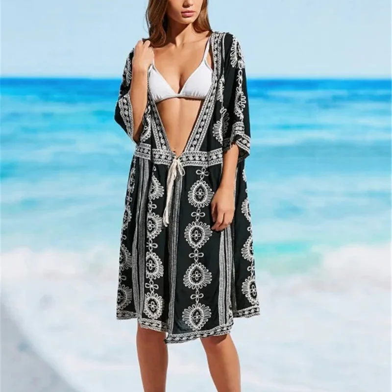 Пляжная купальная накидка новинка 2019 пляжная одежда с вышивкой женская летняя на