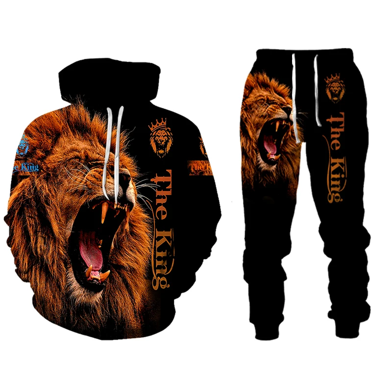 

Animal 3D Tiger Printed Men Hoodies Pants Casual Hooded Sweatshirt Sweatpants Tracksuits 2pc Set Autumm And Winter Sport Suit