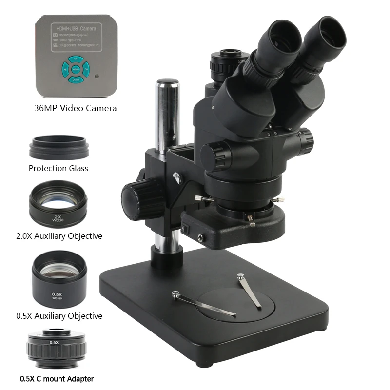 Телефон пайка ПХД ремонт промышленный 3.5X 7X 45X 90X Simul-focal Тринокулярный стереомикроскоп USB HDMI видеокамера 1080P 36MP - Цвет: 3.5x-90x