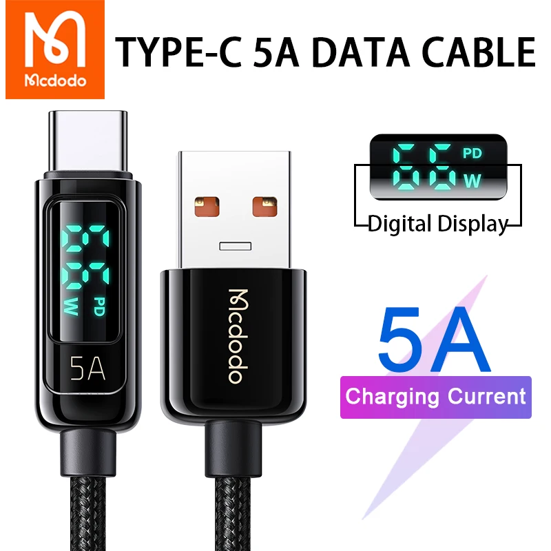 Кабель для быстрой зарядки Mcdodo PD 66W USB Type C 5A Huawei Xiaomi Samsung QC Flash Charge VOOC AFC FCP Digital Display Data