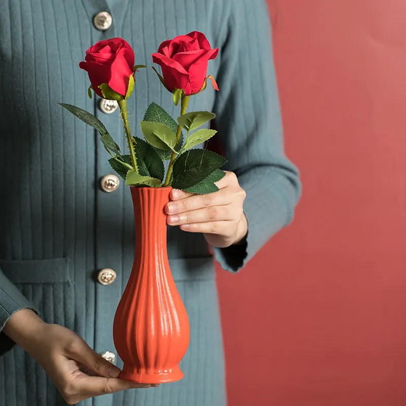 Nordic Творческий красная керамическая ваза аксессуары ремесел дома гостиной стол