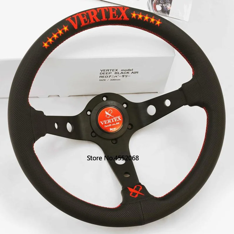 VERTEX 10 звезд 330 мм jdm гоночное черное рулевое колесо из натуральной кожи для