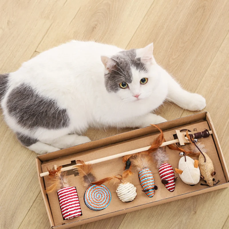 

8Pcs Cat Toys Kit Collapsible Tunnel Cat toy Fun Channel Feather Balls Mice Shape Pet Kitten Dog Cat Interactive Play Supplies