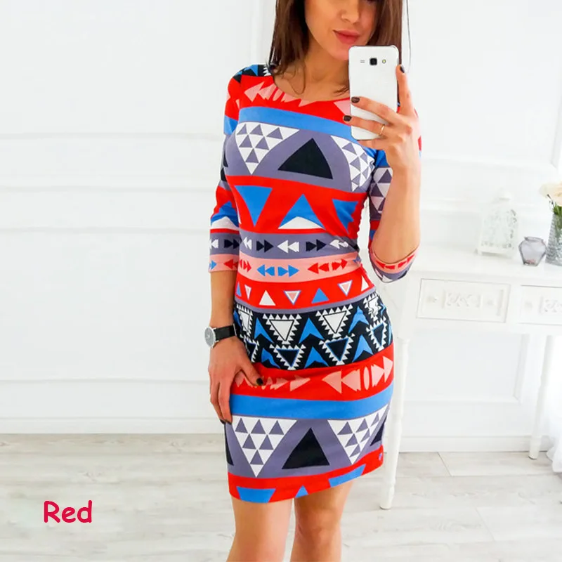 

Women Casual Three Quarter Sleeve Pencil Dress 2020 Summer Slim Bodycon Tunic Round Neck Holiday Party Ladies Dresses Vestido