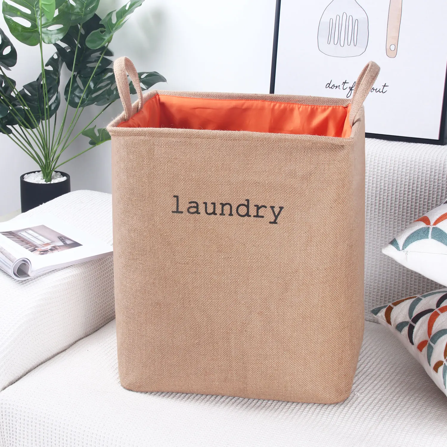 

Linen Durable Collapsible Laundry Basket Wettable Folding Clothing Toys Storage Bucket Thick Storage Bucket With Handle Cream