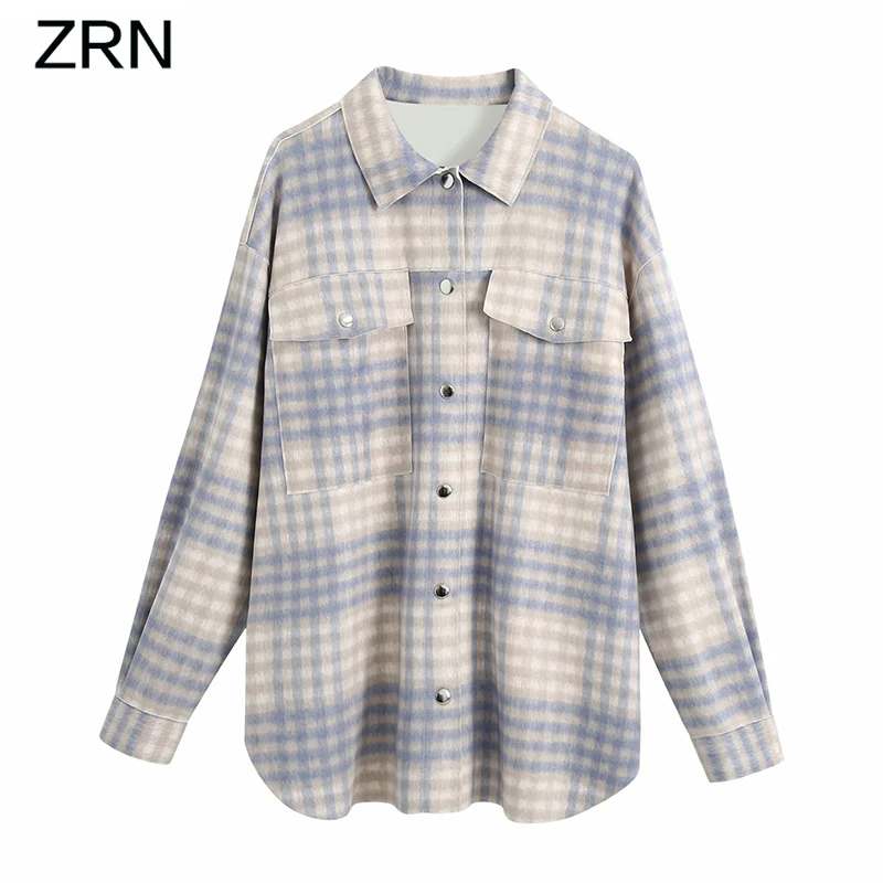 ZRN Женская мода 2020 винтажная клетчатая куртка с принтом замшевая свободного