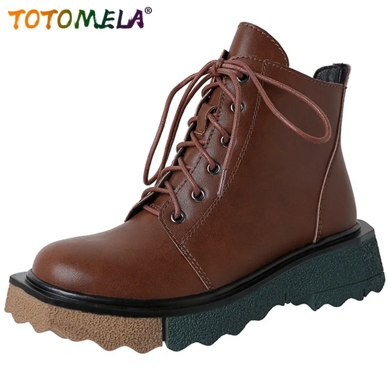 

TOTOMELA New Arrive Hand Made Vitage Ankle Boots Popular Fashion Genuine Leather Shoes Lace Up Zipper Retro Women Winter Boots