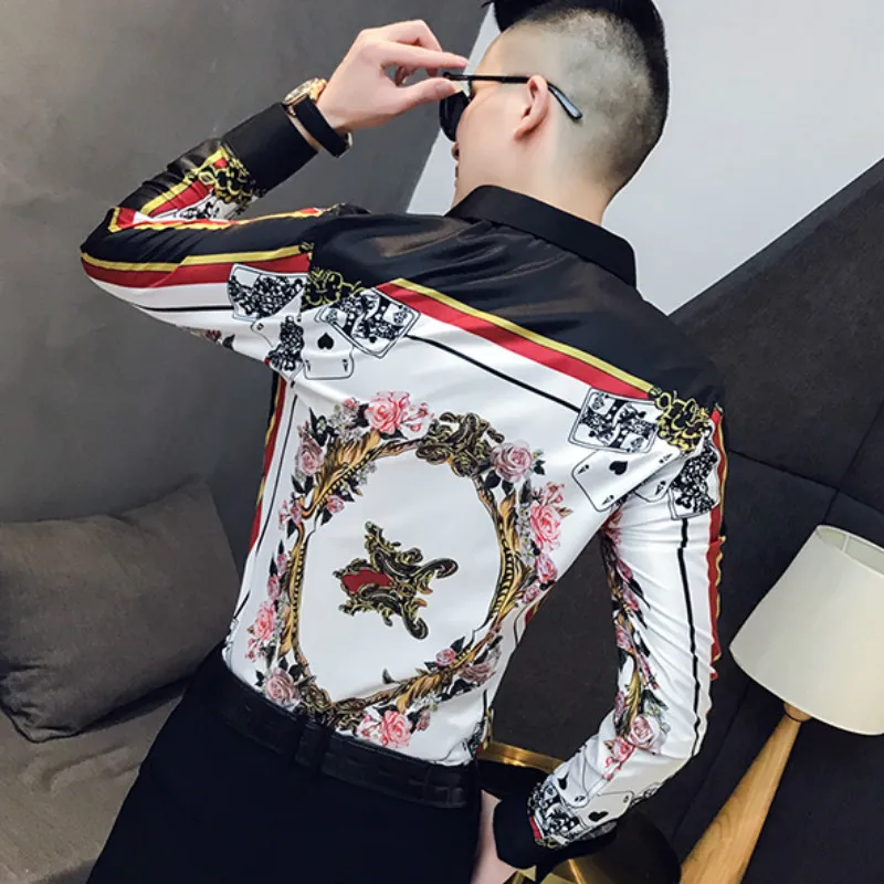 

Printing Luxury Vintage Men Shirts Long Sleeve Top Blouse Casual Slim Fit Shirts Men Dress Streetwear Social Men's Clothing