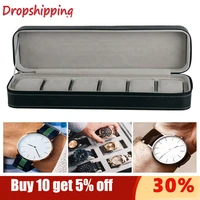 6 slots black gray pu leather pratical watch storage display holder box case with zipper casket packaging for men valentine gift