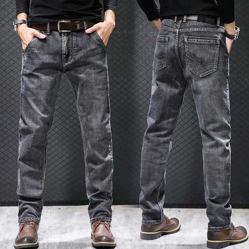 Thin Stretch Men Jeans Multi-Pocket Anti-Theft Zipper Plus Size Loose Straight Trousers High Waist Male Oversized Denim Pants 46
