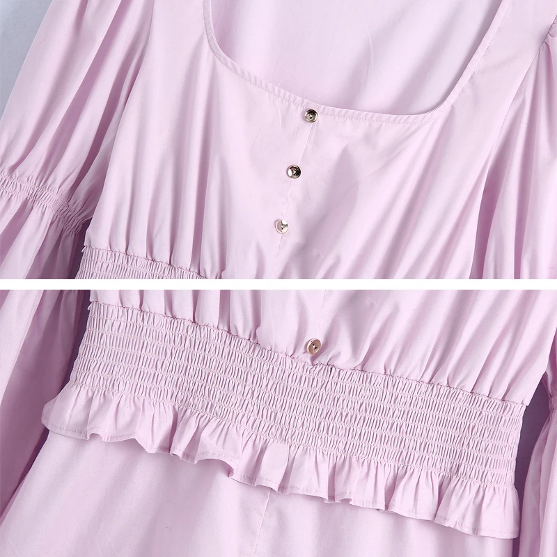 

Beach style Women Bodycon Dress Pink 2021 Newest Square collar Long Lantern sleeve Female Mini dress Slim Vestidos YNZZU 1D019