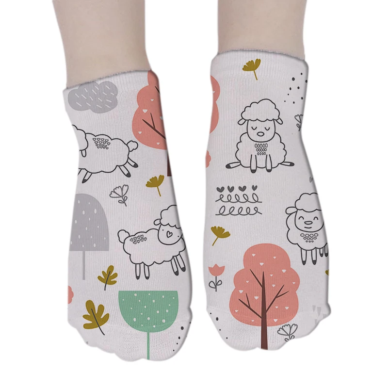 New Creative Design Colorful Cotton Women Short Socks Harajuku Funny Cute Cartoon Animals 3D Printed Happy Gifts For Girl | Женская