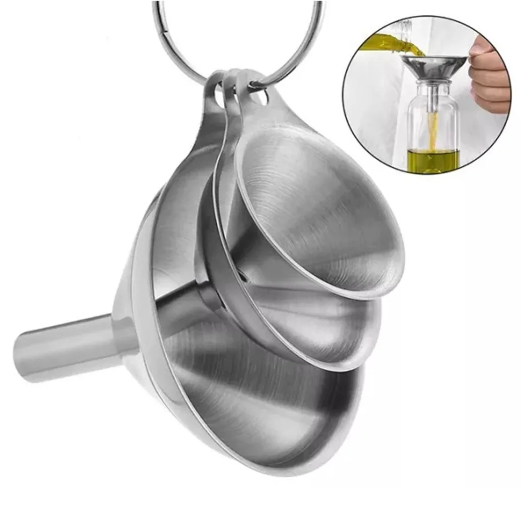 

3Pcs/Set Stainless Steel Funnels Durable Cone Wide Mouth Pour Oil Wine Liquid Hopper For Canning Tools Kitchen Accessories